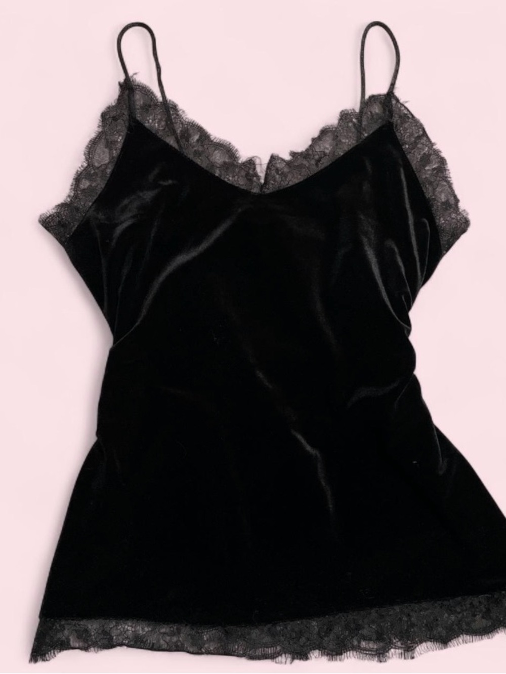 Black Lace-Trim Velvet Tank Top
